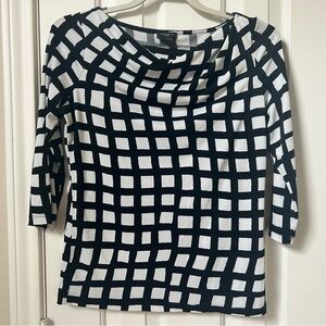 Black & White Windowpane Print Ann Taylor MP Cowl Neck Top